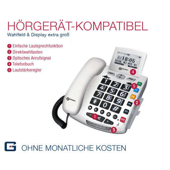 G-TELWARE® (ELDAT-Variante!) 2024er Modell Seniorentelefon Senioren-Notruf-Telefon mit Funk-SOS-Sender