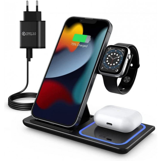 G-TELWARE® 3/4 in 1 foldable, wireless charging, QI induction shop for iPhone/iWatch/Airpod/Android (3-IN-1, SCHNEEWEISS) : Amaz