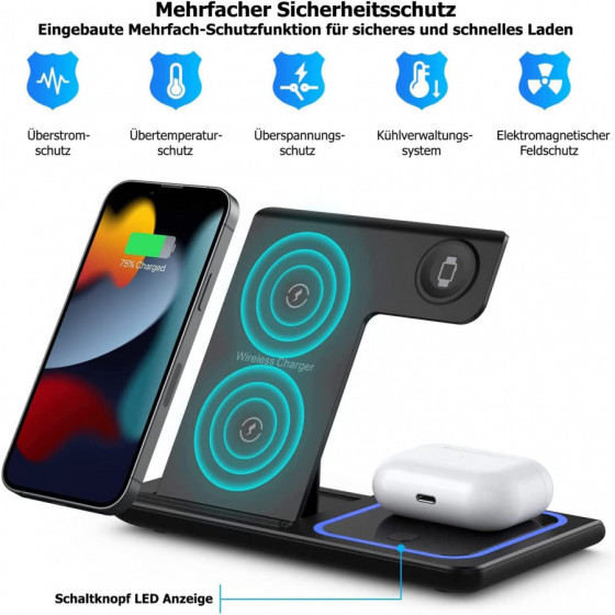 G-TELWARE® 3/4 in 1 foldable, wireless charging, QI induction shop for iPhone/iWatch/Airpod/Android (3-IN-1, SCHNEEWEISS) : Amaz
